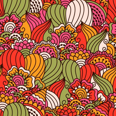 El çekilmiş seamless modeli ile çiçek öğeleri. 