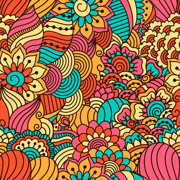 花の要素を持つ手描かれたシームレス パターン. — ストックベクタ