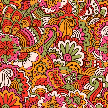 El çekilmiş seamless modeli ile çiçek öğeleri. 