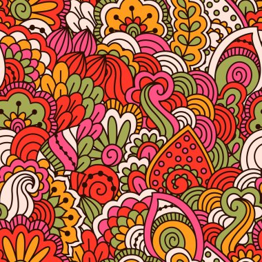 El çekilmiş seamless modeli ile çiçek öğeleri. 