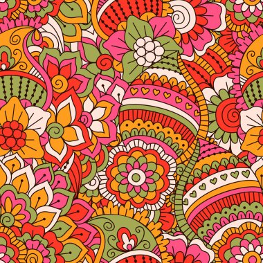 El çekilmiş seamless modeli ile çiçek öğeleri.