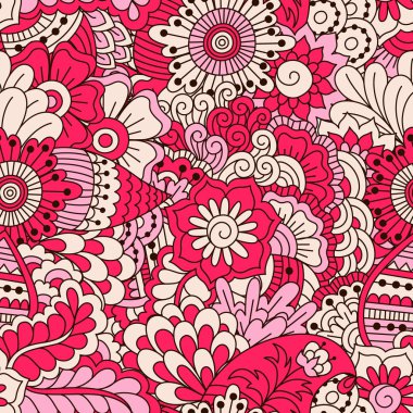 El çekilmiş seamless modeli ile çiçek öğeleri.