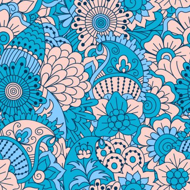 El çekilmiş seamless modeli ile çiçek öğeleri.