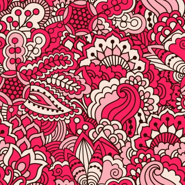 El çekilmiş seamless modeli ile çiçek öğeleri.