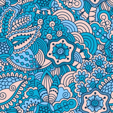 El çekilmiş seamless modeli ile çiçek öğeleri.