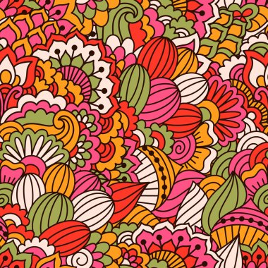 El çekilmiş seamless modeli ile çiçek öğeleri.