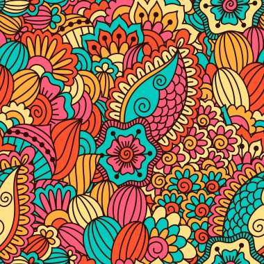 El çekilmiş seamless modeli ile çiçek öğeleri.