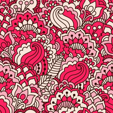 El çekilmiş seamless modeli ile çiçek öğeleri.