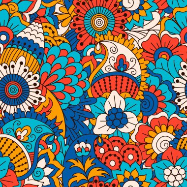 El çekilmiş seamless modeli ile çiçek öğeleri.