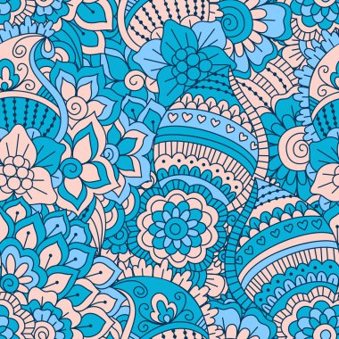 El çekilmiş seamless modeli ile çiçek öğeleri.