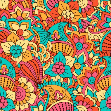 El çekilmiş seamless modeli ile çiçek öğeleri.