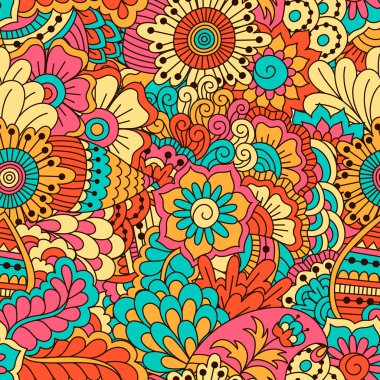 El çekilmiş seamless modeli ile çiçek öğeleri.