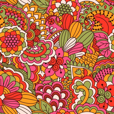 El çekilmiş seamless modeli ile çiçek öğeleri.