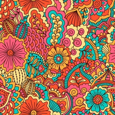 El çekilmiş seamless modeli ile çiçek öğeleri.