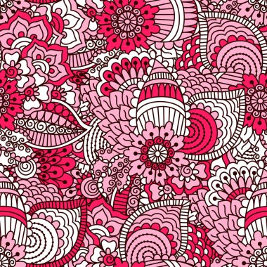 El çekilmiş seamless modeli ile çiçek öğeleri.