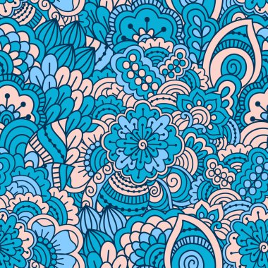 El çekilmiş seamless modeli ile çiçek öğeleri.