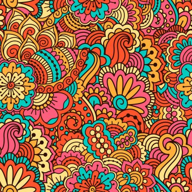 El çekilmiş seamless modeli ile çiçek öğeleri.