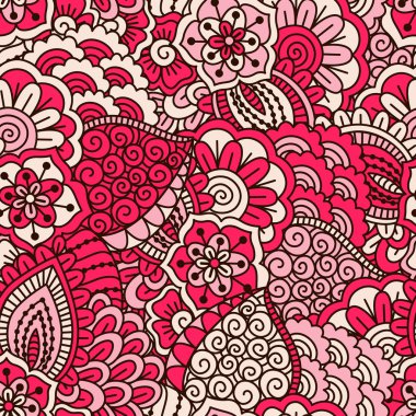 El çekilmiş seamless modeli ile çiçek öğeleri.