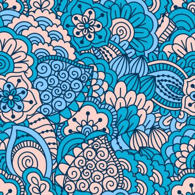 El çekilmiş seamless modeli ile çiçek öğeleri.