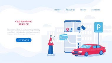 Araba paylaşım konsepti. Mobil uygulama. Vektör illüstrasyonu.