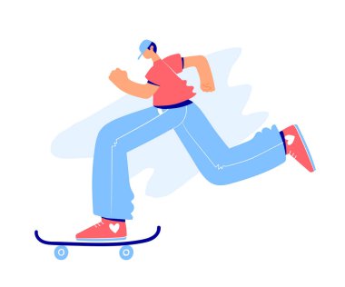 Kaykaycı gençler koleksiyonu. Genç adam kaykaya biniyor.. 