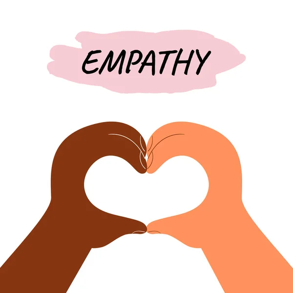 Koncepcja empatii. Czarne i białe ręce pokazują symbol serca. Zatrzymać koncepcję rasizmu. — Wektor stockowy