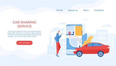 Araba paylaşım konsepti. Mobil uygulama. Vektör illüstrasyonu.