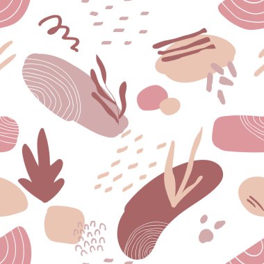 Botanik ve geometrik elementlerle, dokularla, modaya uygun olarak soyut bir arkaplan. Doğal toprak renkleri. 