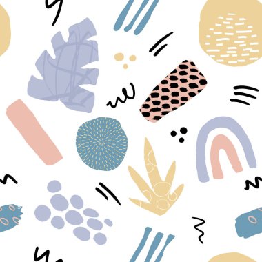 Botanik ve geometrik elementlerle, dokularla, modaya uygun şekillerde soyut, kusursuz desenler. Moda pastel renkler. 