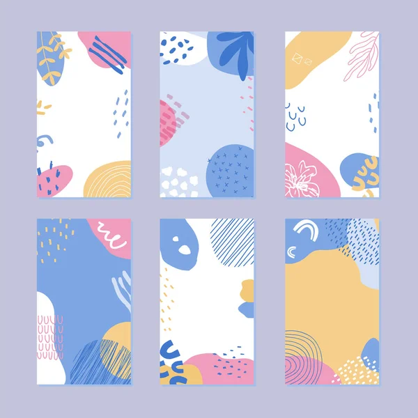 Soyut bir hikaye seti. Moda tarzında el çizimi doğal desen. 