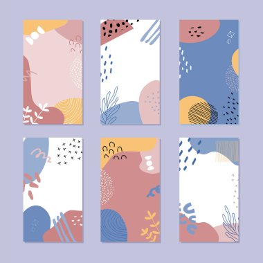 Soyut bir hikaye seti. Moda tarzında el çizimi doğal desen. 