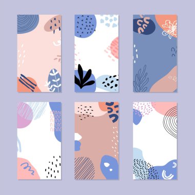 Soyut bir hikaye seti. Moda tarzında el çizimi doğal desen. 