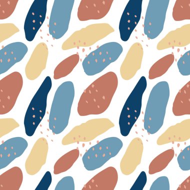 Geometrik şekilli kusursuz soyut desen. Kolaj el çizimi tarzı. Moda pastel renkler. Vektör illüstrasyonu.