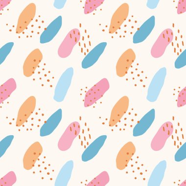 Geometrik şekilli kusursuz soyut desen. Kolaj el çizimi tarzı. Moda pastel renkler. Vektör illüstrasyonu.