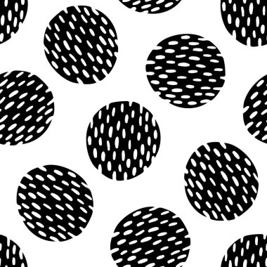 Siyah ve beyaz basit, pürüzsüz desen. Geometrik el, soyut şekiller çizmiş. Vektör illüstrasyonu.