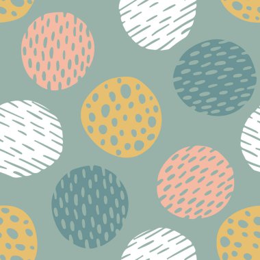 Geometrik şekilli kusursuz soyut desen. Kolaj el çizimi tarzı. Moda pastel renkler. Vektör illüstrasyonu.