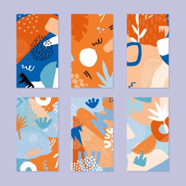 Soyut bir hikaye seti. Moda tarzında elle çizilmiş doğal bir model. Vektör illüstrasyonu. 