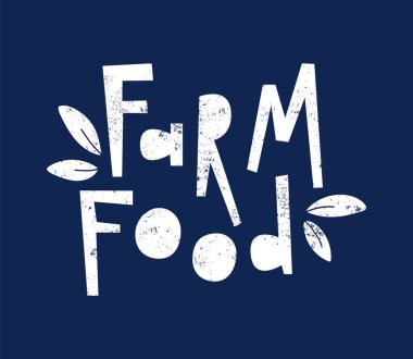 Çiftlik yemekleri el yazısı. Siyah tahtada beyaz tebeşir logosu. Vektör illüstrasyonu.