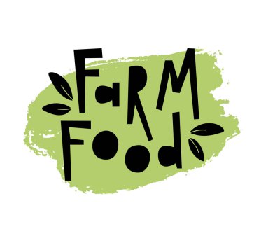 Çiftlik yemekleri el yazısı. Beyaz arka planda izole edilmiş. Vektör illüstrasyonu.