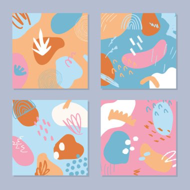 Botanik ve geometrik elementlerle, dokularla, modaya uygun olarak oluşturulmuş soyut arka planlar. Doğal toprak renkleri. - Evet. Vektör illüstrasyonu. 