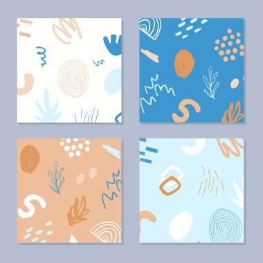 Botanik ve geometrik elementlerle, dokularla, modaya uygun olarak oluşturulmuş soyut arka planlar. Doğal toprak renkleri. - Evet. Vektör illüstrasyonu. 