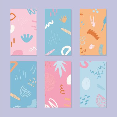 Soyut bir hikaye seti. Moda tarzında elle çizilmiş doğal bir model. Vektör illüstrasyonu. 