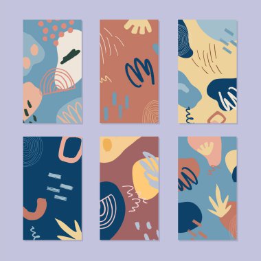 Soyut bir hikaye seti. Moda tarzında elle çizilmiş doğal bir model. Vektör illüstrasyonu. 