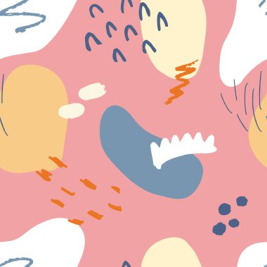 Botanik ve geometrik elementlerle, dokularla, modaya uygun şekillerde soyut, kusursuz desenler. Parlak renkler moda. Vektör illüstrasyonu.