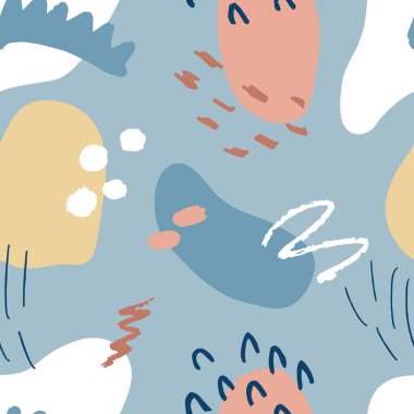 Botanik ve geometrik elementlerle, dokularla, modaya uygun şekillerde soyut, kusursuz desenler. Parlak renkler moda. Vektör illüstrasyonu.