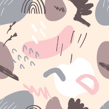 Botanik ve geometrik elementlerle, dokularla, modaya uygun şekillerde soyut, kusursuz desenler. Parlak renkler moda. Vektör illüstrasyonu.