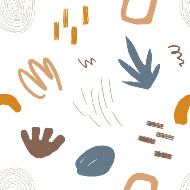 Botanik ve geometrik elementlerle, dokularla, modaya uygun şekillerde soyut, kusursuz desenler. Parlak renkler moda. Vektör illüstrasyonu.