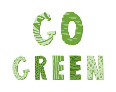 Yeşil elle çizilmiş harfleri kullan. Vektör çizimi. Soyut desenli poster tasarımı.