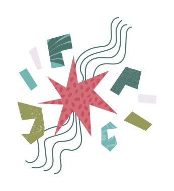 Soyut baskı. Kolaj kağıdı tarzı. Giysiler ve iç mekan için şık bir kompozisyon. Vektör illüstrasyonu.