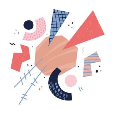 Soyut baskı. Kolaj kağıdı tarzı. Giysiler ve iç mekan için şık bir kompozisyon. Vektör illüstrasyonu.